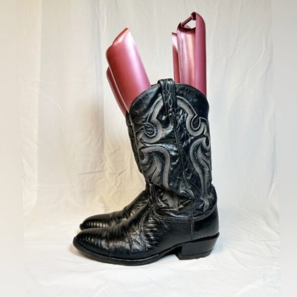 Vintage Tony Lama Mens Black Leather Teju Lizard Cowboy Western Boots~10~ - Picture 4 of 10